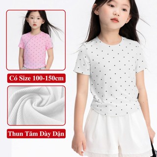  Áo Thun Tăm Croptop Tay Ngắn Cho Bé Gái KooKoo Màu Hồng Trắng Chấm Bi Áo Croptop Thun Tăm Ngắn Tay Cho Bé Gái 