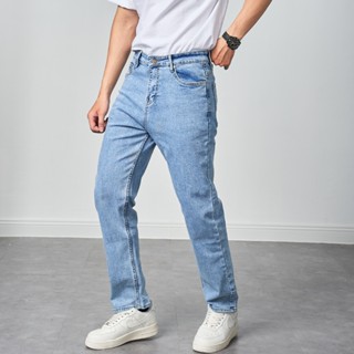 Quần jean nam regular NIGO ống đứng QJ21 midblue co dãn slimfit cao cấp