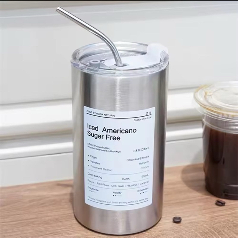 Cốc inox giữ nhiệt Iced Americano Sugar Free 600ml tặng kèm ống hút