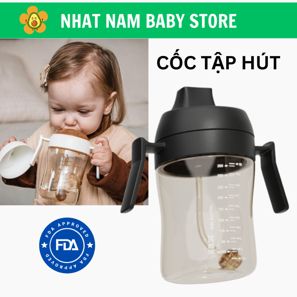 Cốc tập uống nước chuẩn nha khoa cho bé từ 6M HEORSHE Chất liệu PPSU, an toàn chính hãng Heorshe