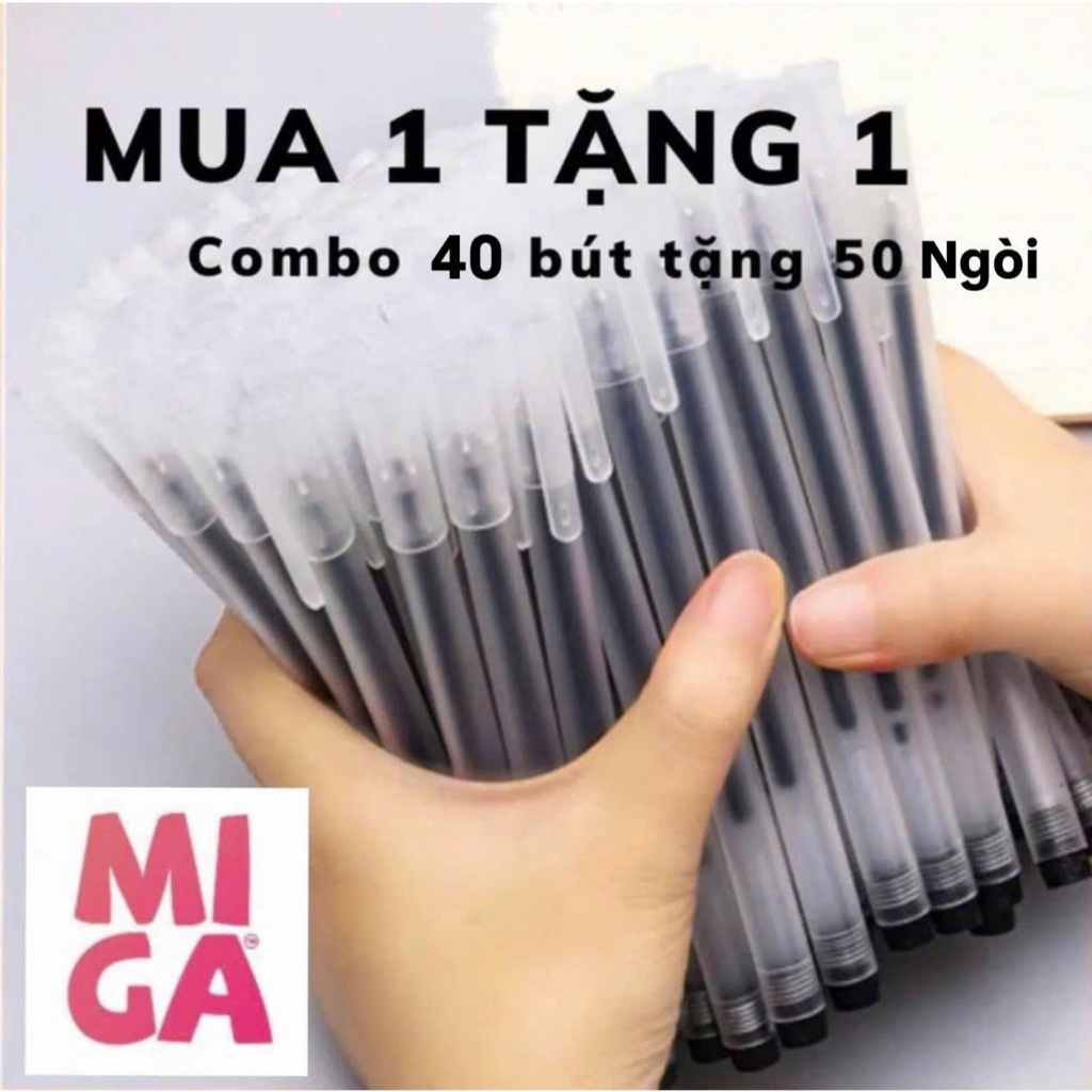 (Tặng 50 Ngoi) 40 Bút Gel Bút Bi Nước Mực Đen Xanh Đỏ Khô Nhanh Ngòi 0.5mm, Mực Đều, Chữ Đẹp Chép Ki
