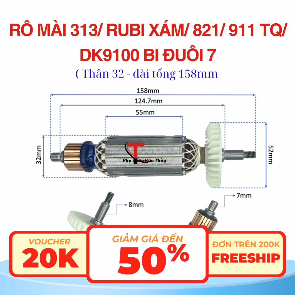 Rotor/ rô / ruột máy mài 313/ rubi xám/ 821/ 911 TQ/ DK9100 bi đuôi 7