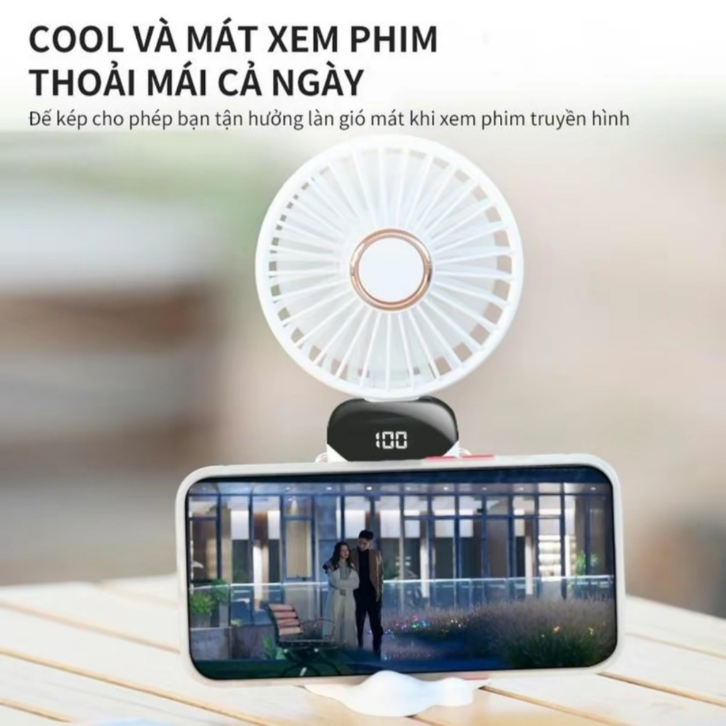 Quạt Cầm Tay Tích Điện Dung Lượng Pin Khủng, 5 cấp độ gió, màn hình Led Thông Minh Thiết Kế Đơn Giản Tiện Dụng.. | BigBuy360 - bigbuy360.vn