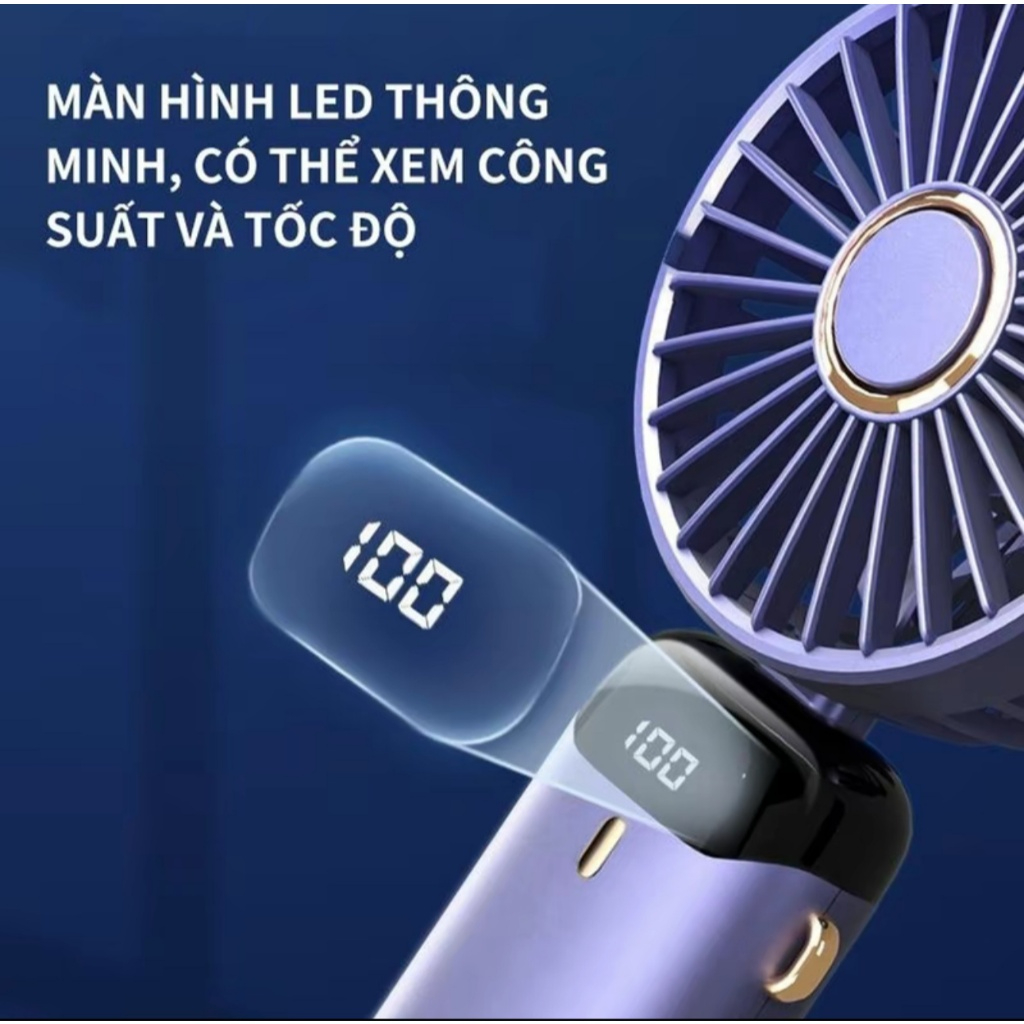 Quạt Cầm Tay Tích Điện Dung Lượng Pin Khủng, 5 cấp độ gió, màn hình Led Thông Minh Thiết Kế Đơn Giản Tiện Dụng.. | BigBuy360 - bigbuy360.vn