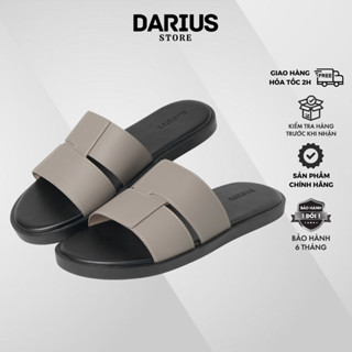 Dép da nam quai ngang cao cấp Darius màu đen fullbox, dép nam đẹp thời trang đế cao sụ bền bỉ chống nước chống hôi chân