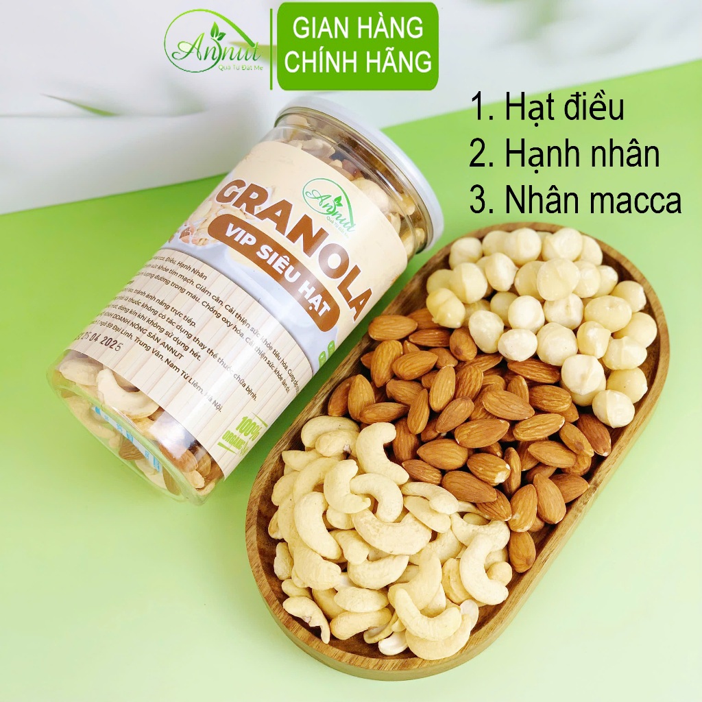Granola siêu hạt ăn kiêng ngũ cốc (KL 500 Gr) giảm cân dinh dưỡng eat clean không đường thêm hạt Macca từ Nông Sản ANNUT