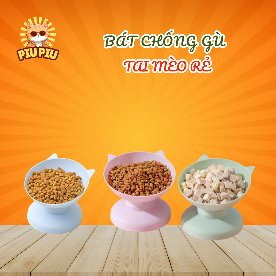 Bát bảo vệ cổ đặc biệt cho mèo chân cao, chắc chắn và chống lật, nhựa màu kẹo - PiuPiuPet