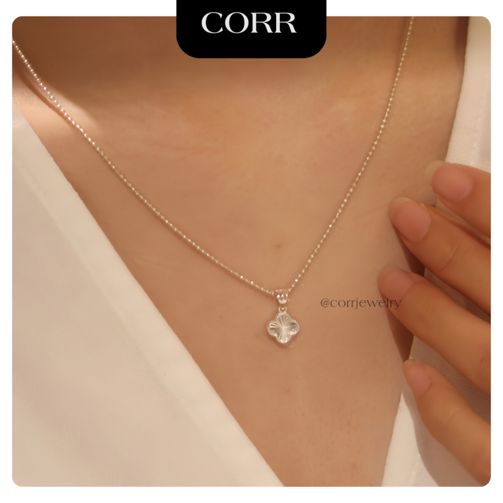 Dây chuyền bi bac S925 + Mặt dây chuyền bạc S925 Cỏ 4 lá CORR Jewelry