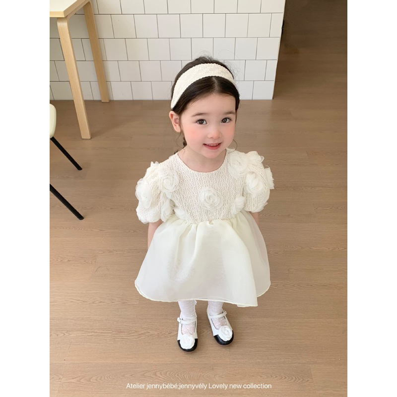 (Jenny Bé Bé) Suit Ngắn Tay Gắn Bông Dáng Xoè Bồng Bềnh Công Chúa Dành Cho Bé Gái Phong Cách Hàn Quố