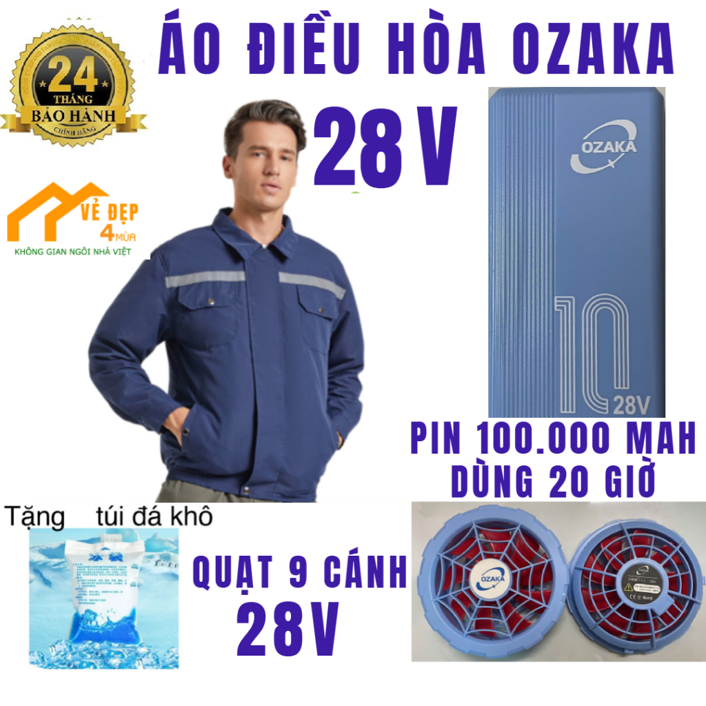 Áo điều hoà quạt Nhật Bản 28V pin khủng 100.000 MAH chống nắng chống nóng cực tốt