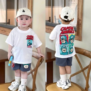 Bộ đùi bé trai, bộ cộc tay in hình captian hai mặt chất liệu cotton cho bé từ 9 đến 28kg minibebe siêu đẹp