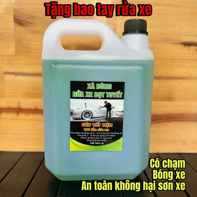 CAN 5 lít xà bông rửa xe hương táo WAX BÓNG, DÙNG HƠN 100 LẦN (tặng bao tay rửa xe)