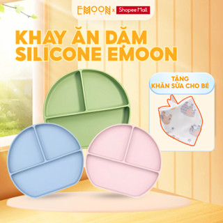Khay ăn dặm Silicone Emoon cao cấp 3 ngăn rộng rãi và có thiết kế đế hít chống lật đổ an toàn cho bé