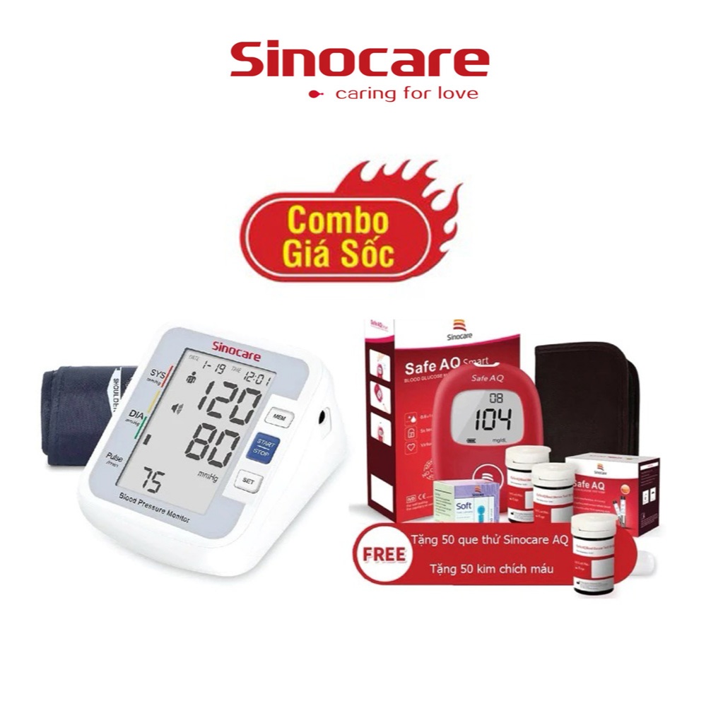 COMBO Máy Đo Huyết Áp + Máy Đo Đường Huyết Safe AQ Smart Chính Hãng Sinocare