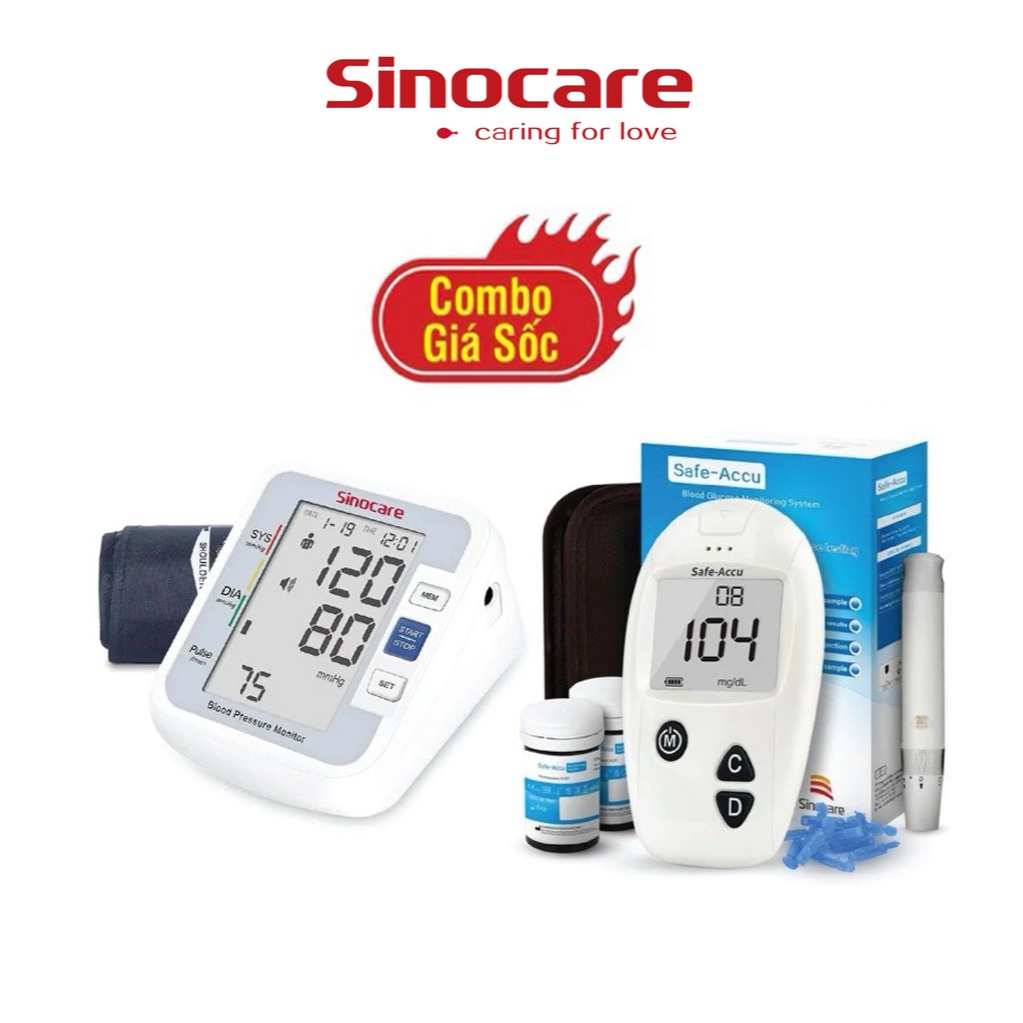 Combo Máy đo đường huyết safe accu và Máy đo huyết áp BA 801 Chính hãng Sinocare