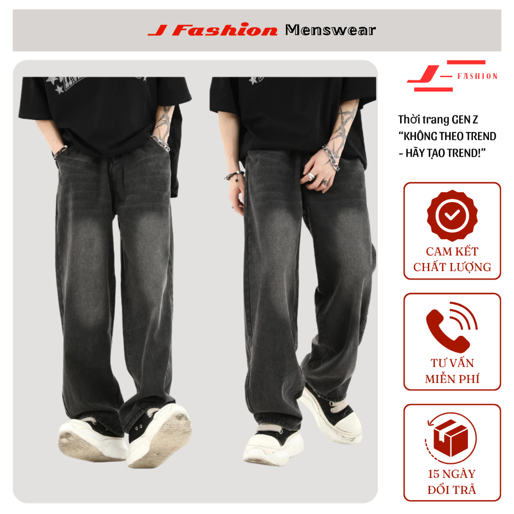 Quần Jean Nam Dáng Baggy Ống Suông Cạp Cao Wash Smoke 2 Màu Chất Vải Dày Dặn J_FASHION, HOTTREND | BigBuy360 - bigbuy360.vn
