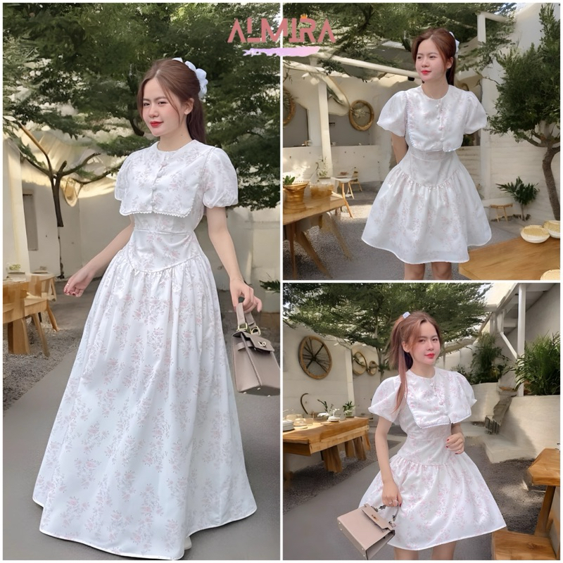 Váy Hoa Nhí Bèo Vuông Xinh Sang 2 Dáng Ngắn Dài 2 Lớp Ảnh (Thật Almira Store Tự Chụp)