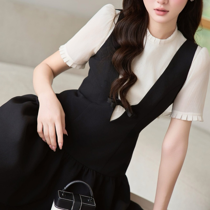 [𝐇𝐨𝐭𝐭𝐫𝐞𝐧𝐝] Váy thiết kế Bigsize Shi Shang, Váy cổ yếm phối tơ dáng ngắn DNC02 | BigBuy360 - bigbuy360.vn