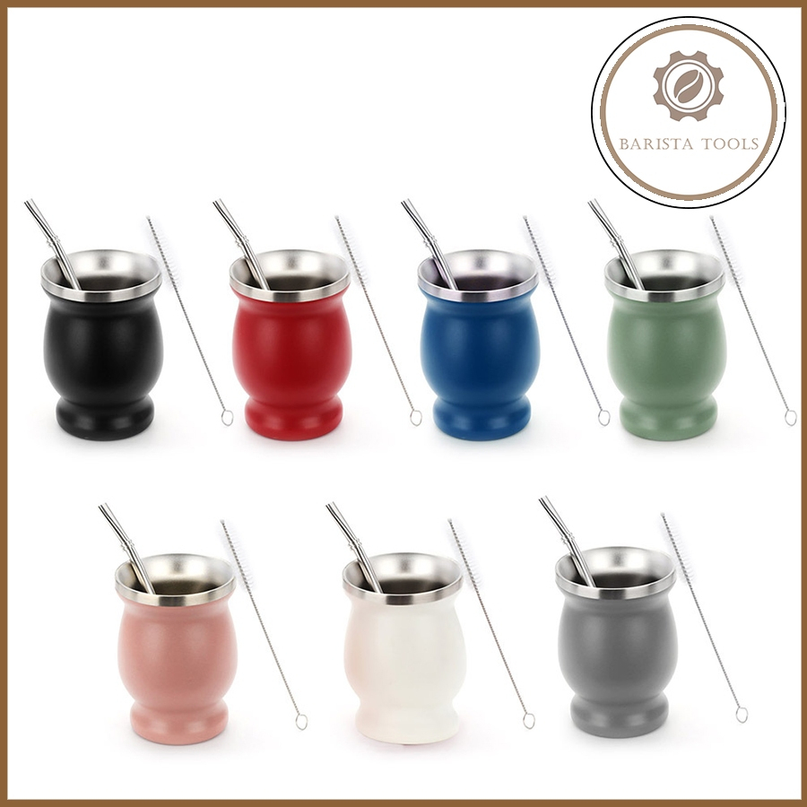 Cốc giữ nhiệt Gourd pha trà Yerba Mate Nam Mỹ  kèm ống hút Bombilla