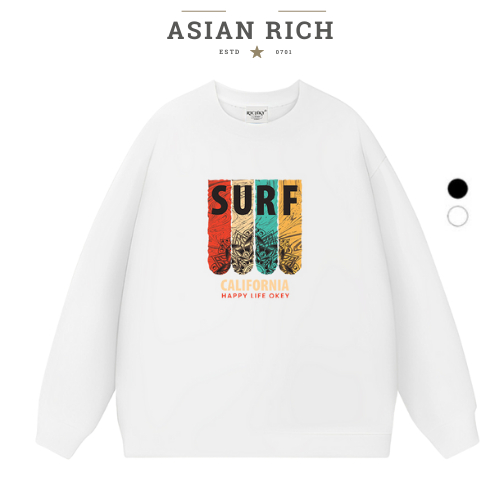 Áo Sweater Asian Rich Premium Nỉ California Surf Life Vibes 1980s