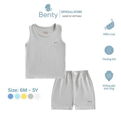Bộ ba lỗ màu trơn basic BENTY chất liệu mềm mịn thấm hút mồ hôi, quần áo cho bé trai và bé gái