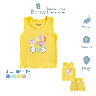 Bộ ba lỗ in hình chú thỏ BENTY BT014, chất vải cao cấp thấm hút mồ hôi, quần áo bé trai và bé gái