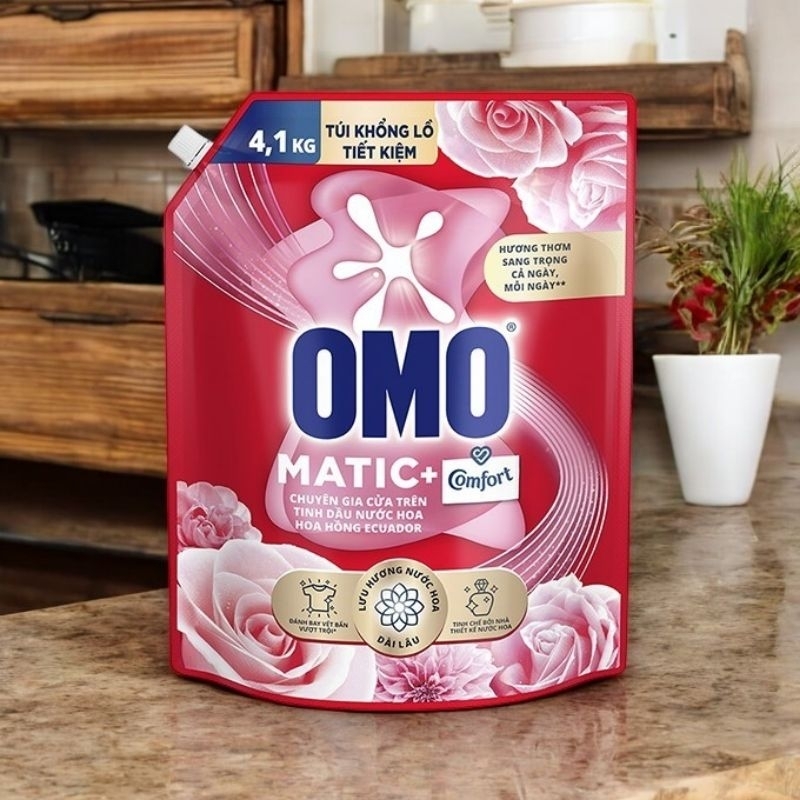 Nước Giặt  OMO Matic Comfort Cửa Trên Hương Hoa Hồng Ecuador 4.1kg