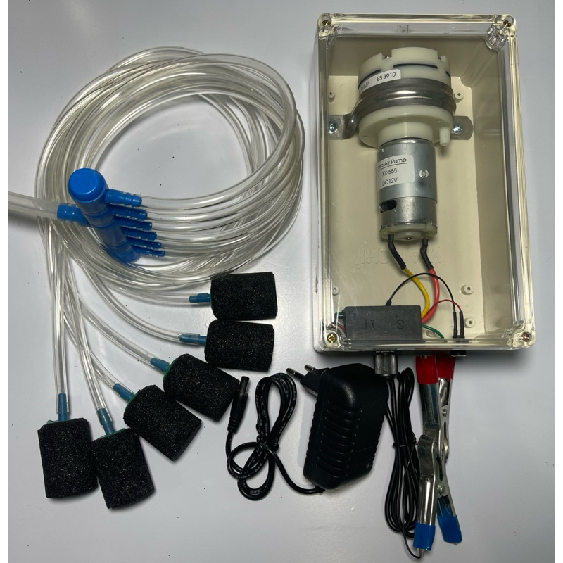 Bộ Bơm Sủi Oxy 12V, 10W Lượng Hơi 10~15L/p Cho Tôm, Cá Có Hộp, Chỉnh Lớn Nhỏ...