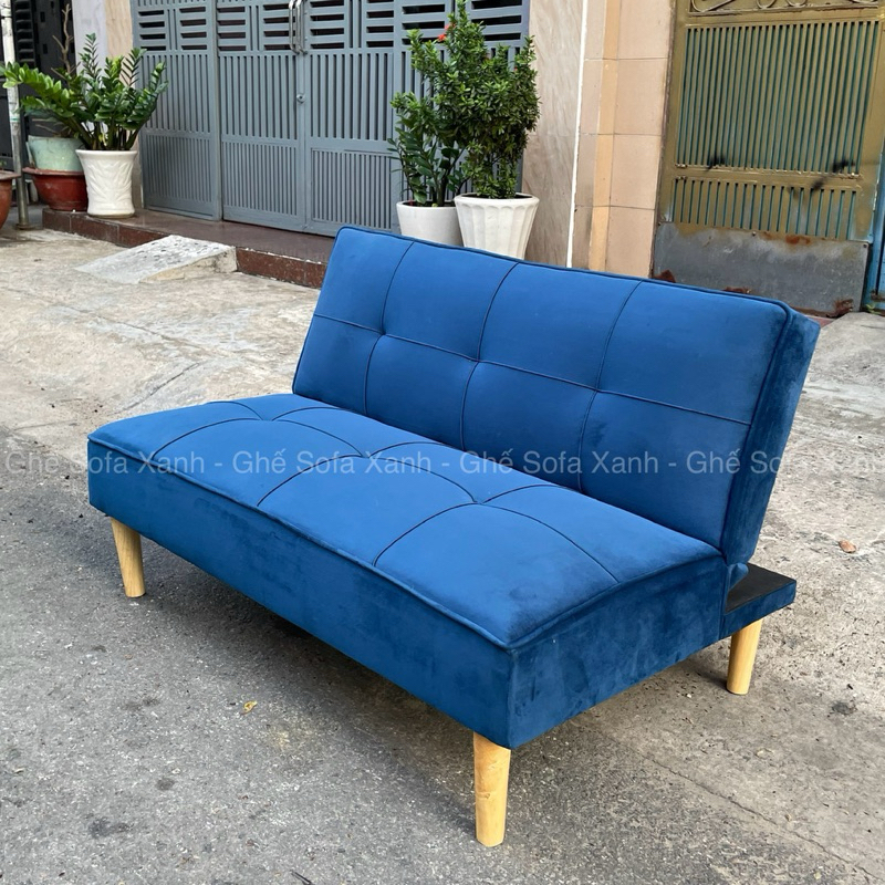 Ghế Sofa mini 1.2m vải nhung xanh Navy - Sofa Bed thông minh cho phòng nhỏ - Ghế decor phòng trọ