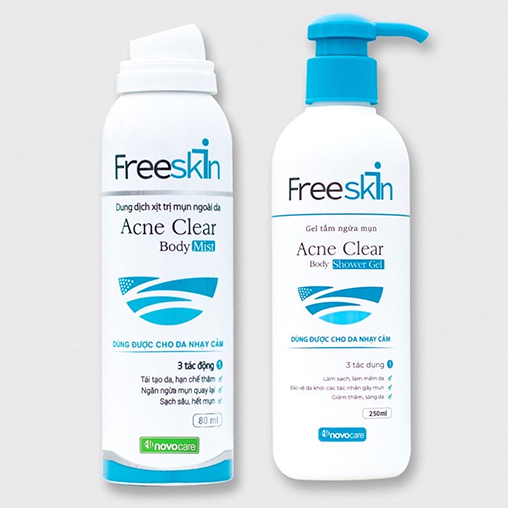 Combo xịt mụn lưng Freeskin và gel tắm Freeskin giảm mụn, mờ thâm, dưỡng da sau mụn