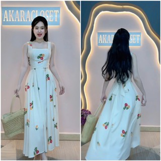  Đầm hoa cổ vuông thắt nơ sau A85 xinh xắn nhẹ nhàng vải lụa in hoa mềm mại dành cho nữ mặc mùa hè - Akara Closet 