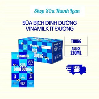(HSD T12-2025) Thùng 48 Bịch Sữa VINAMILK ÍT ĐƯỜNG 220ML.