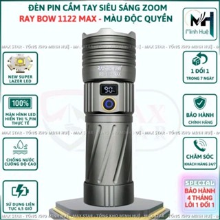 Đèn pin siêu sáng RAY BOW 1122 MAX chiếu xa 700 mét có ZOOM sáng xa gần chống nước sạc ngược