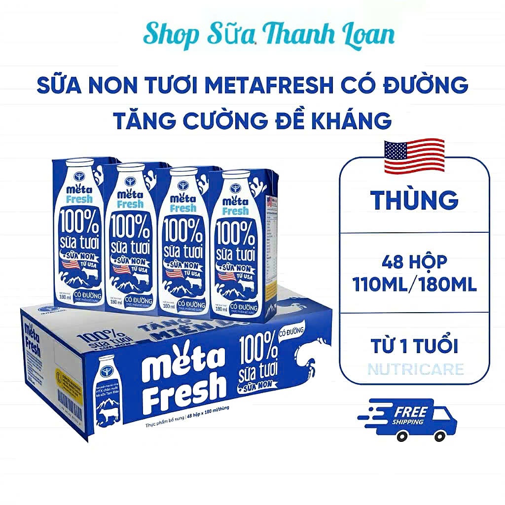 [HSD T7-2026] Thùng 48 Hộp Sữa Tươi Nutricare Meta Fresh Có Đường 110ml.
