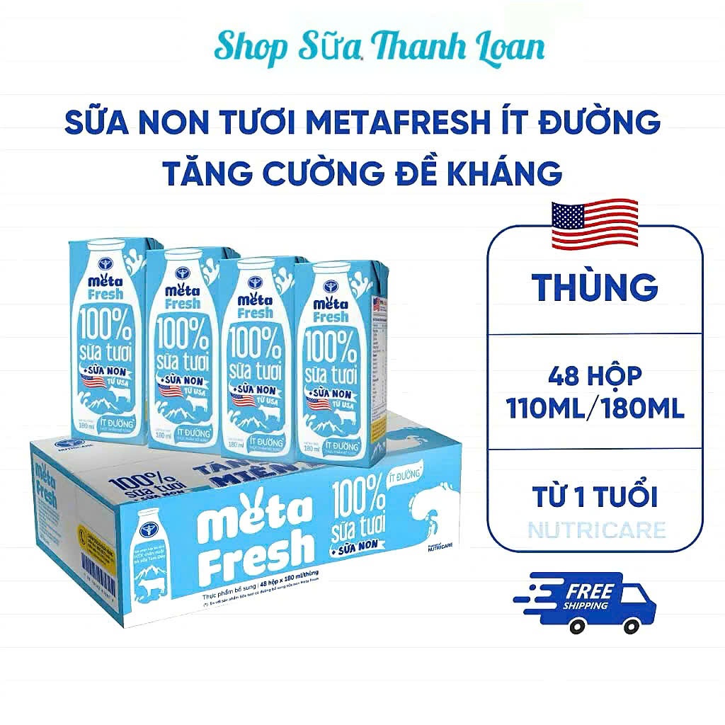 [HSD T8-2026] Thùng 24/ 48 Hộp Sữa Tươi Nutricare Meta Fresh Ít Đường 110ml.