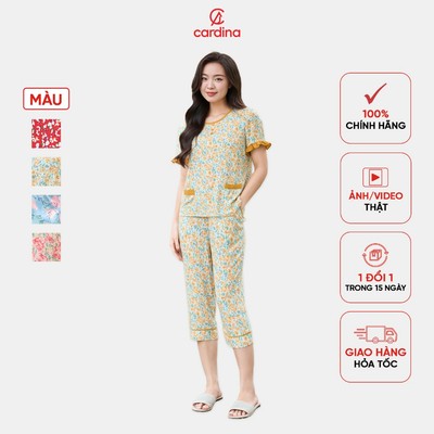 Bộ đồ nữ CARDINA chất lanh thoáng mát, dáng lửng tay cộc phối bèo 5BLL01