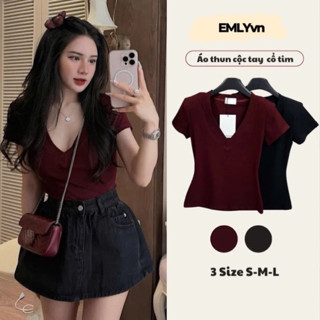 ÁO Thun Cộc cổ tim tay ngắn ôm body cotton tăm phong cách Hàn Quốc tôn dáng nữ M998 Kenco clothing