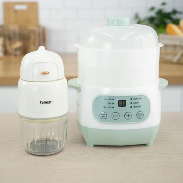 (siêu bền) combo nồi nấu cháo chậm 1l beemi + máy xay ăn dặm 8l cao cấp, nồi nấu cháo cho bé