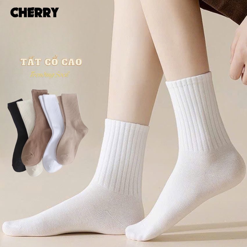Tất nữ basic kiểu dáng Hàn Quốc, Set 5 đôi tất chất liệu cotton mềm mại thoáng khí - Cherry shop