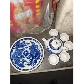 Bộ ấm trà cúng, ấm chén pha trà thờ men lam