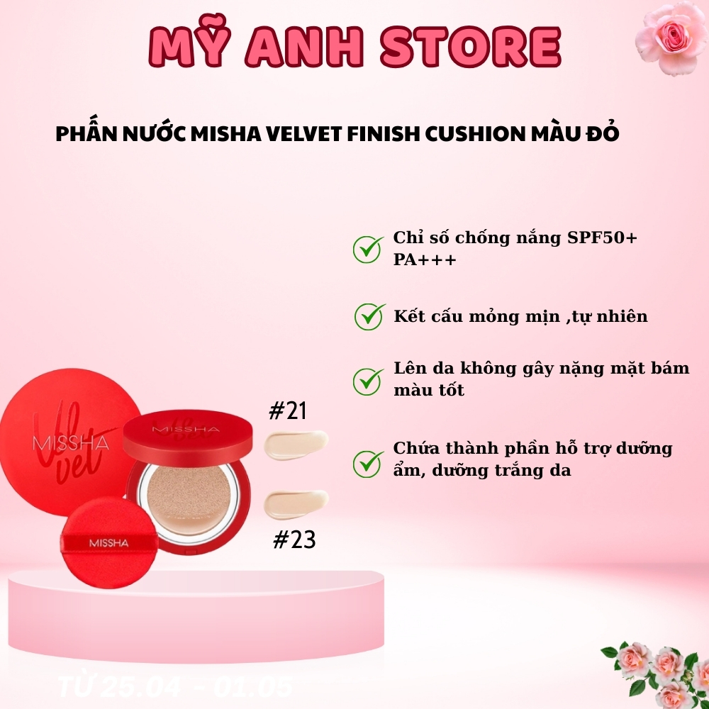 PHẤN NƯỚC MISHA VELVET FINISH CUSHION MÀU ĐỎ tone 21,23