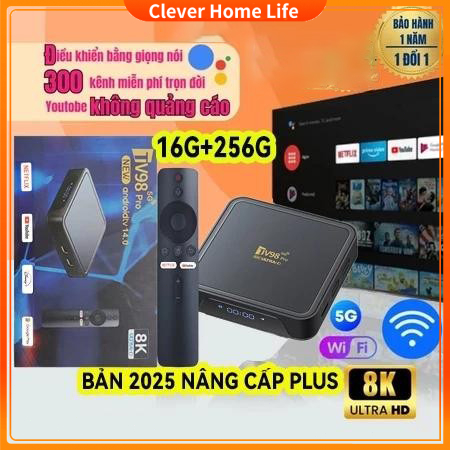 Android Tivi Box Tv98 Pro 2024 Crack Dual Wifi 2.4G và 5G,Ram 4G Rom 32GB khiển giọng nói,Kết nối Bl