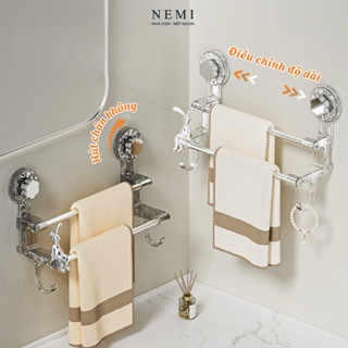 Giá Treo Khăn Nhà Tắm 2 Tầng NEMI Điều Chỉnh Độ Dài, Hút Chân Không, Kệ Để Đồ, Thanh Treo Dép, Phơi Đồ Đa Năng