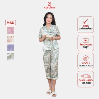  Bộ pijama nữ CARDINA chất liệu lụa satin lửng phối ren thoáng mát basic 5PCL06 