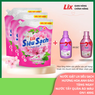 Combo 3 túi nước giặt Lix siêu sạch hương hoa anh đào thơm mát tặng 1 chai nước tẩy quần áo màu 400ml, 3C-N2503+N7502