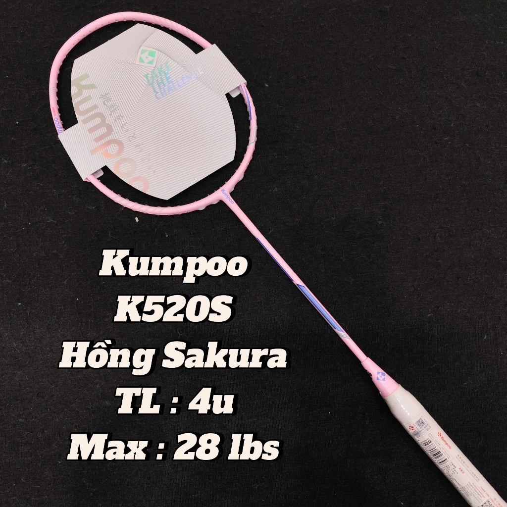 Vợt Cầu Lông Kumpo K520S Hồng sakura Khung Carbon [Tặng Căng Sẵn 11kg Cước  + Cuốn Cán + Túi Đựng