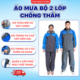 Áo mưa bộ người lớn cao cấp, áo mưa 1 người tinhngocstore HV01 2 lớp giữ nhiệt, chống nước, mũ tháo rời tuỳ chỉnh