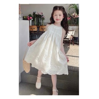 Đầm trắng cho bé gái,Váy bé gái cổ yếm ren mềm phong cách Hàn Quốc cho bé đi biển, đi chơi 10-30kg Home Kids