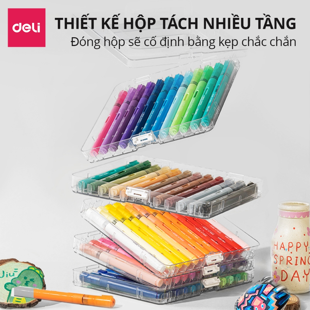 Bút Sơn Màu Acrylic Maker Deli Dạng Roller Hộp Nhựa 12/24/36/48/60 Màu Vẽ Được Trên Mọi Chất Liệu