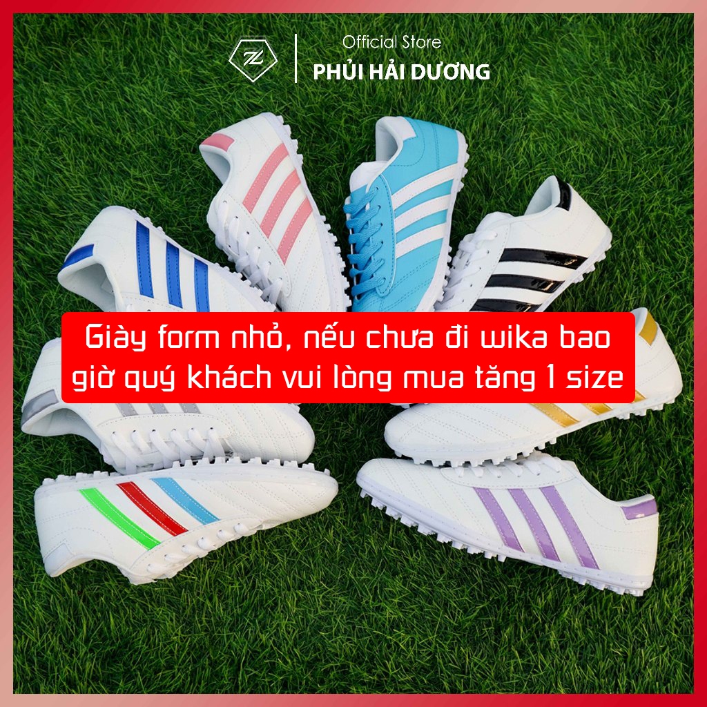 Giày Đá Bóng Wika 3 Sọc, Giày Bóng Đá Da Nhăn Sân Cỏ Nhân Tạo, Giày Đá Banh Khâu Full Đế